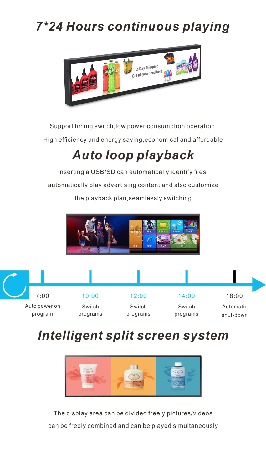 37 Inch WiFi Digital Signage Display LCD Stretched Bar Type Advertising Screen